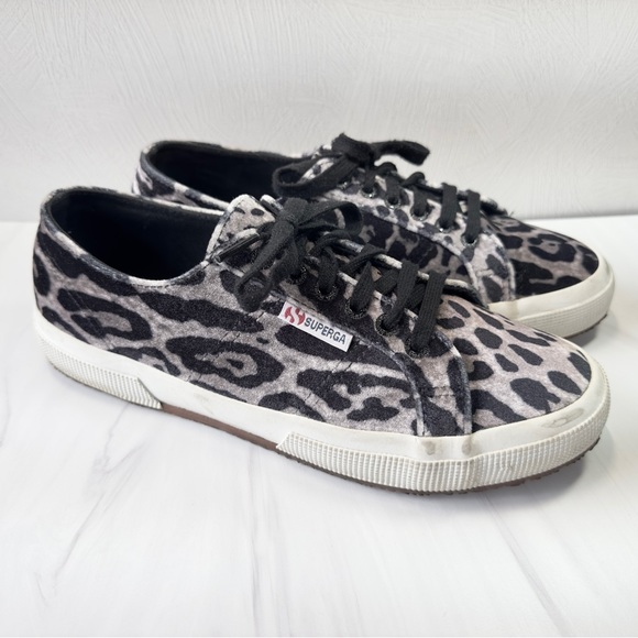 Superga 2750 Cotu Classic Gray Velvet Leopard Print Sneaker Wm Size 9.5 UK 41 - Picture 2 of 9
